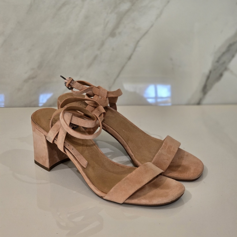 Madewell | Dusty Rose Suede Block Heel Sandals | Ankle Strap Strappy | Size 8.5